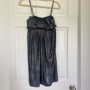 Betsey Johnson size 4 silver dress with big Bow and spaghetti straps